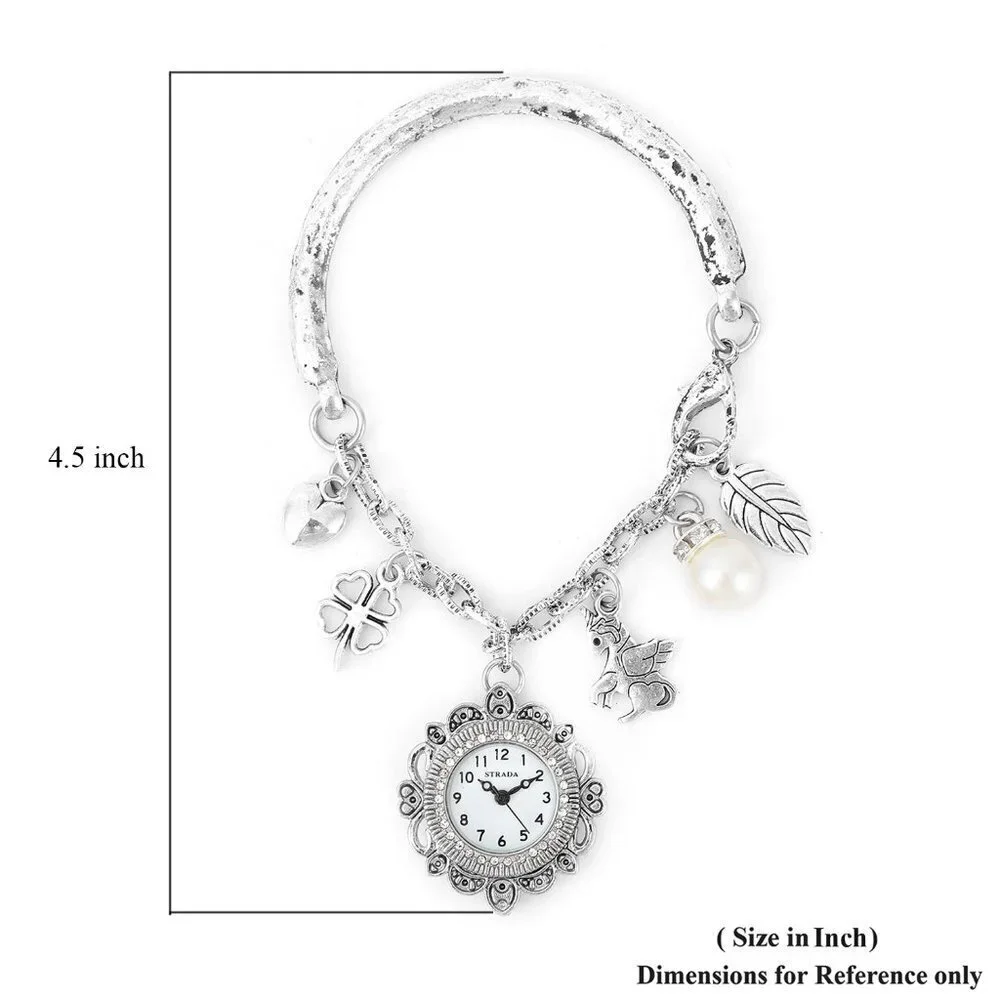 STRADA White Austrian Crystal Nature Theme Charm Bracelet Watch